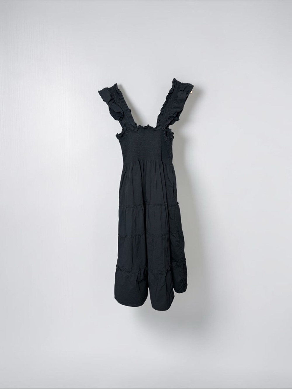 Hill House Home The Nap Dress Black Smocked Ruffle Midi Medium - Picture 12 of 12